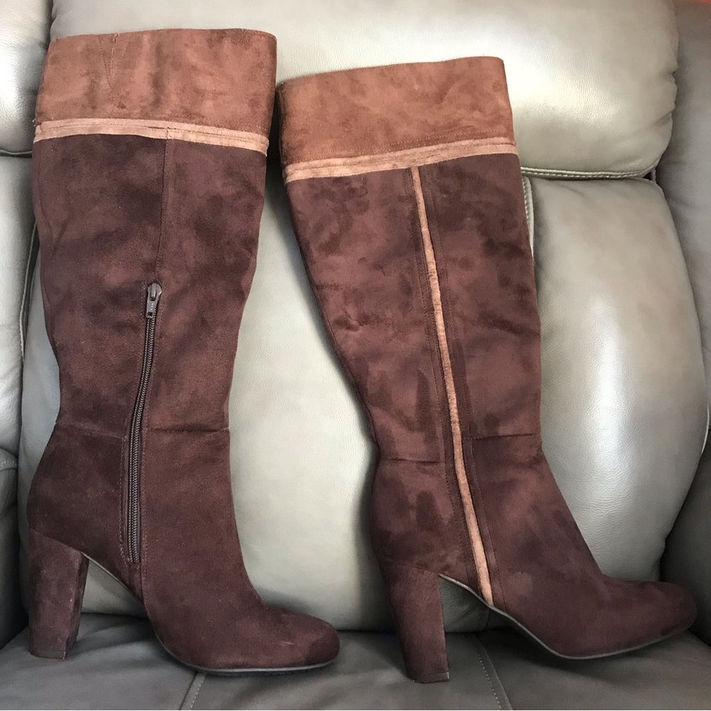 Knee high faux suede high heel boots